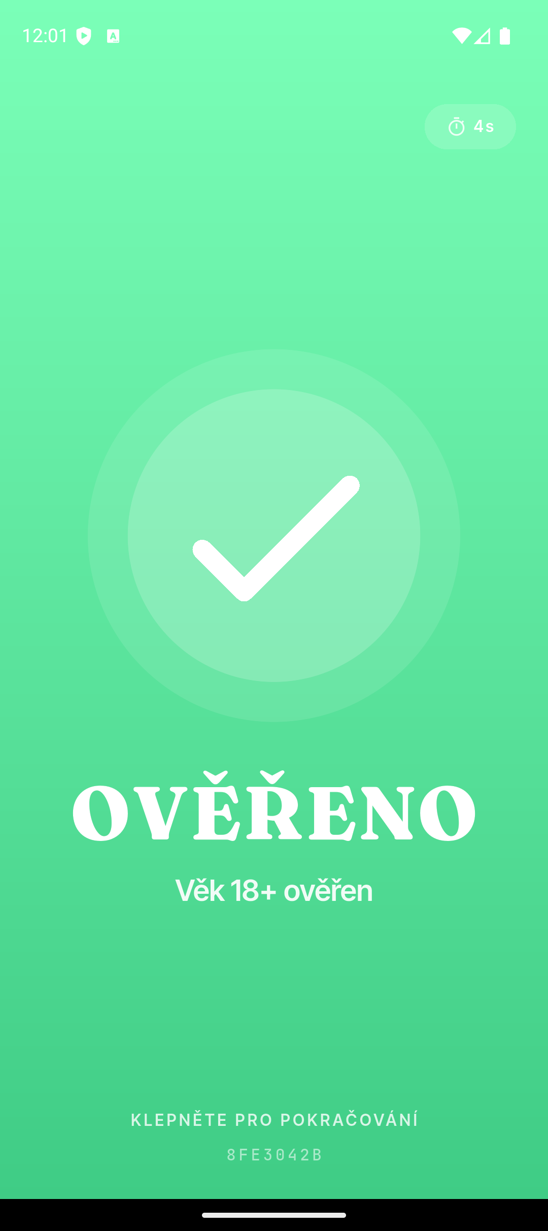 AgeVerify — obrazovka Ověřeno